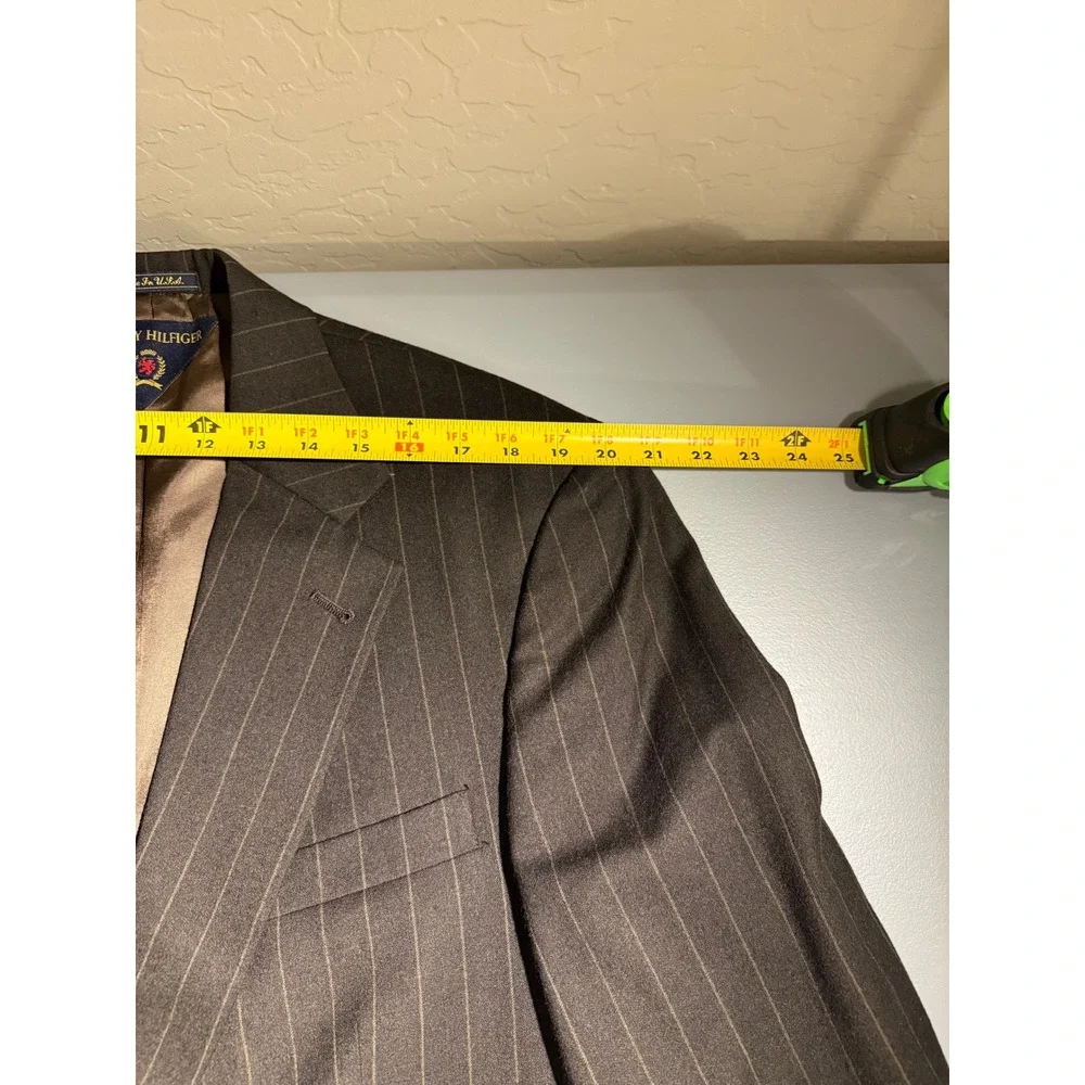Tommy Hilfiger Mens Brown Pinstripe 2 Piece Suit Blazer Pleated Pants Dillard's